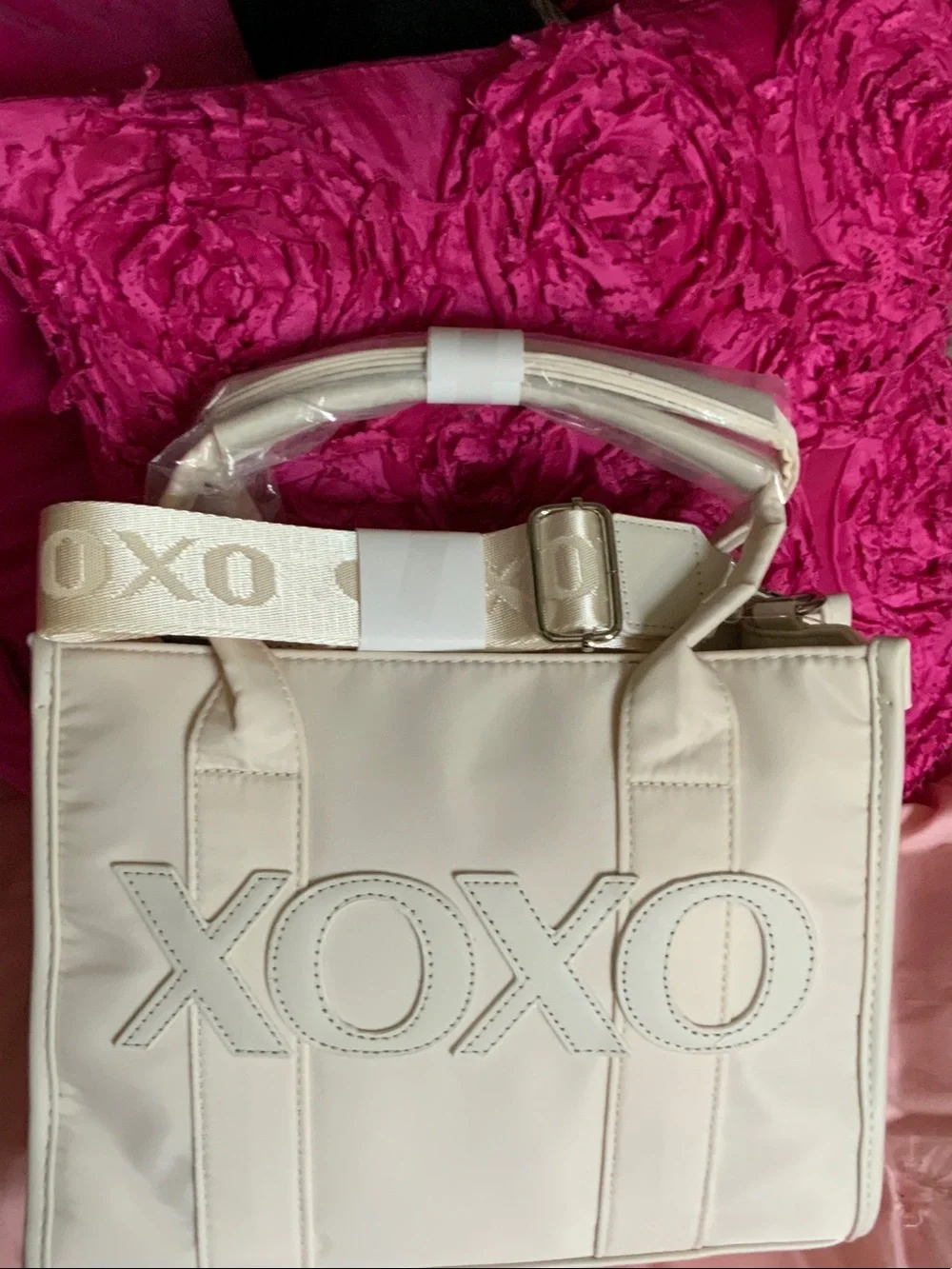XOXO Cream Logo Tote with Adjustable Strap